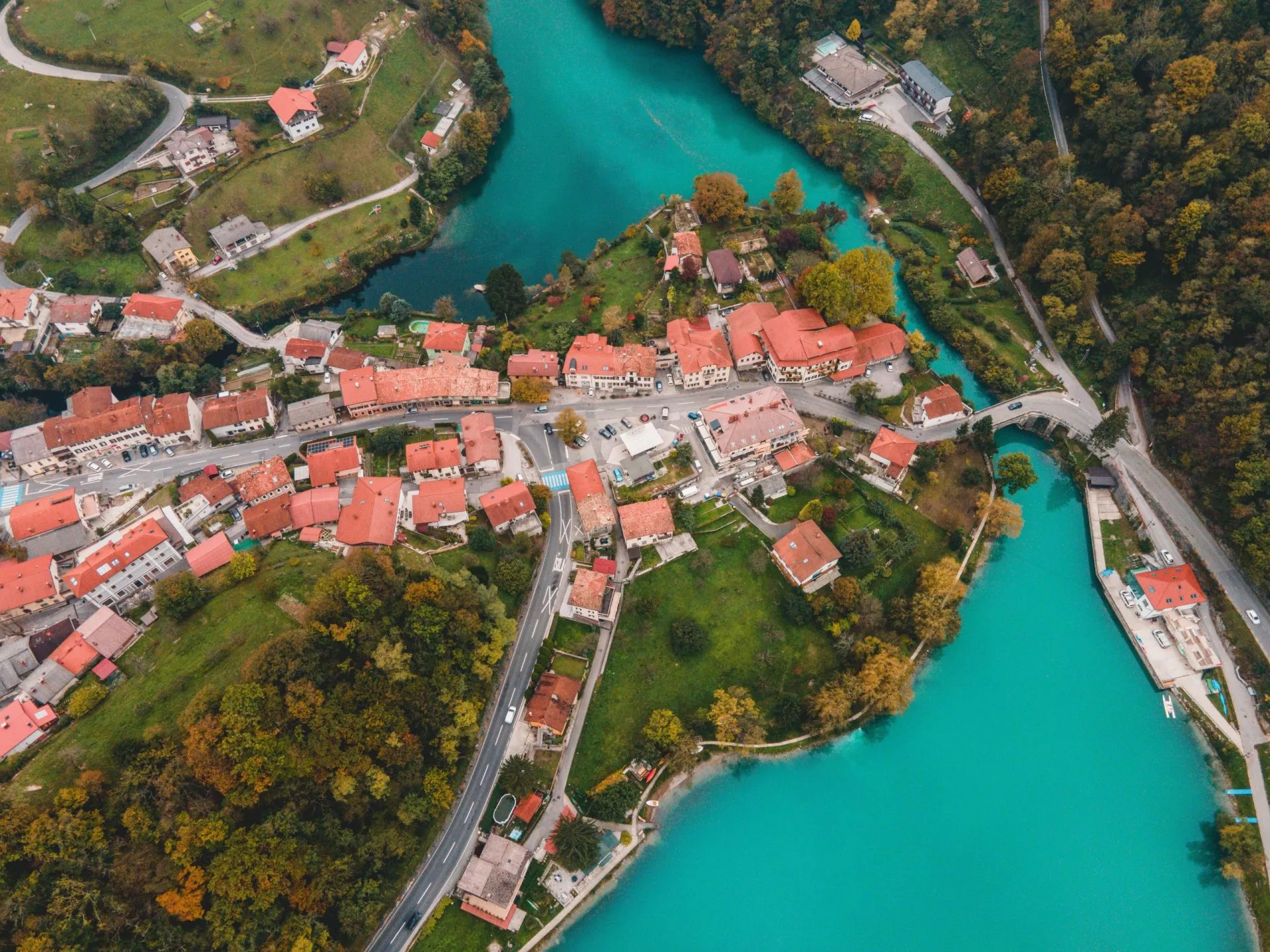 Drone views of most na soci in slovenia stockpack adobe stock scaled